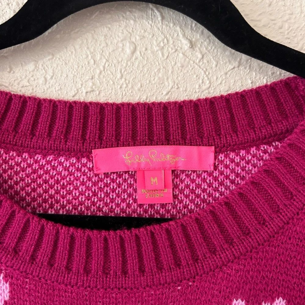 Lilly Pulitzer Elizabelle Sweater Mulberry Hearts Medium EUC - Picture 2 of 5